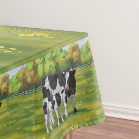 Nappe Vache Holstein et veau mignon en pâturage d'été (In Situ)