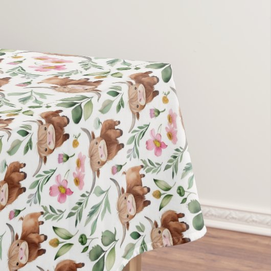 Nappe Vaches Highland et fleurs roses Motif Floral (In Situ)
