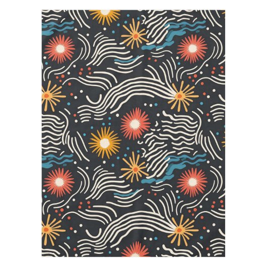 Nappe Vagues florales Abstraites sur noir (Devant)