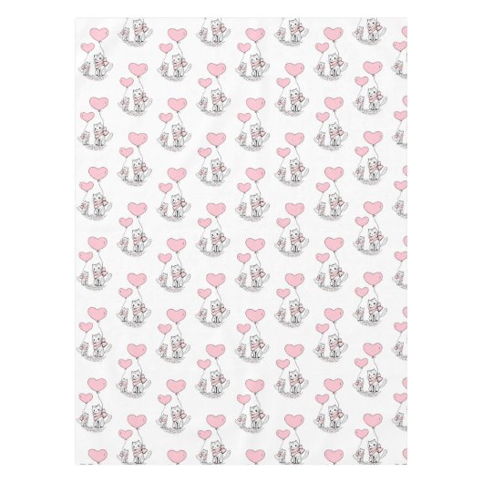 Nappe Valentine's Day Tablecloth Cat Pink Hearts (Devant)