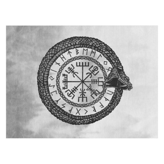 Nappe Vegvisir avec Ouroboros et runes - gamme de gris (Devant (Horizontal))