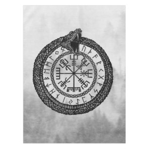 Nappe Vegvisir avec Ouroboros et runes - gamme de gris