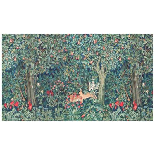 Nappe VERDURE, Hares d'ANIMAUX FORESTIERS, Vert Floral (Devant (Horizontal))