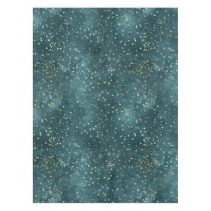 Nappe Vert bleu nuit ciel turquoise or étoile motif