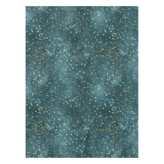 Nappe Vert bleu nuit ciel turquoise or étoile motif (Devant)
