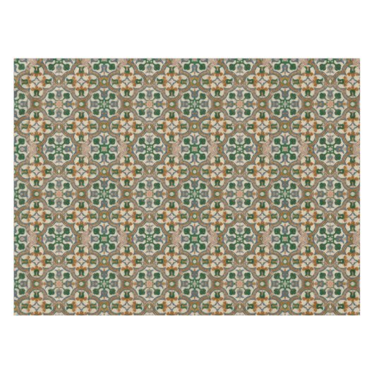 Nappe Vert moutarde floral Azulejos motif géométrique (Devant (Horizontal))