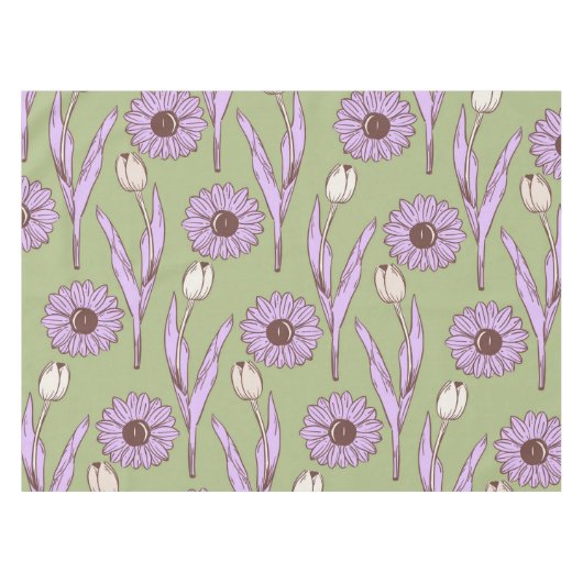 Nappe Vert violet rétro Y2K Funky Hippie Flower Motif (Devant (Horizontal))