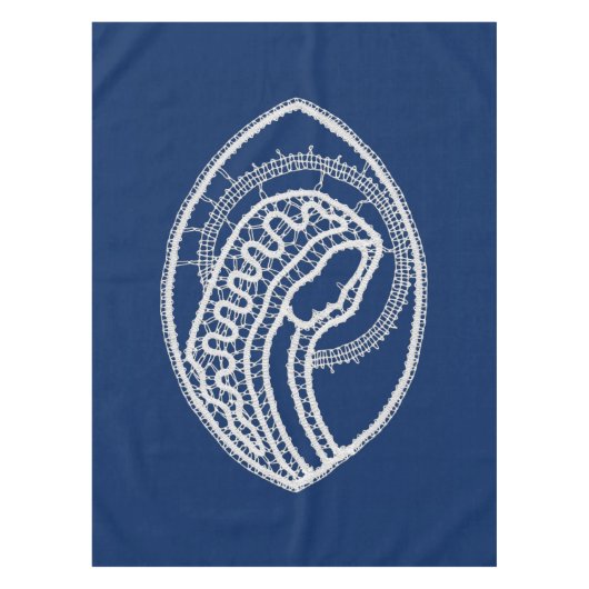 Nappe Vierge Marie, dentelle blanche, bleu marine (Devant)