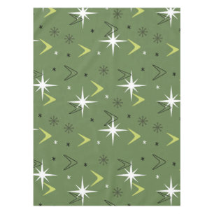 Nappe Vintage 1950 Boomerangs Stars Olive Green