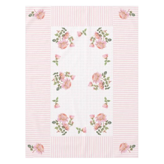 Nappe vintage à fleurs, lignes & points 52"x70" (Devant)