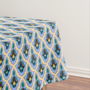 Nappe Vintage Bleu Jaune Marocain Arabe Tracer Art