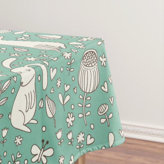 Nappe Vintage Bunny Flower Meadow Été Vert Pâques (In Situ)