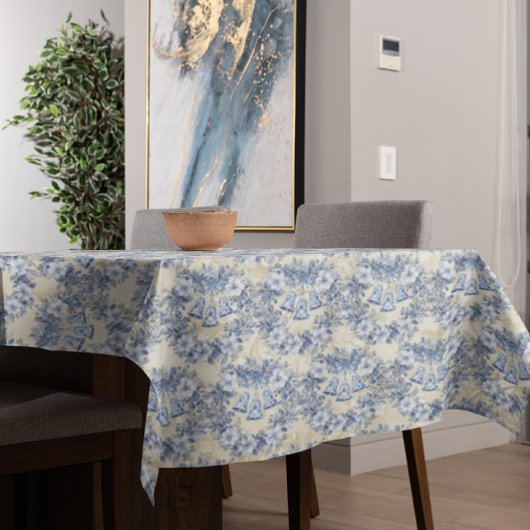 Nappe Vintage Chinoiserie Blue Wreath Bells Holiday