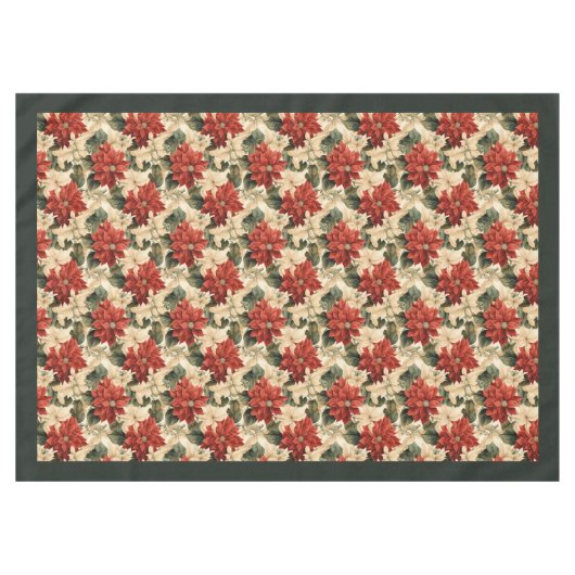 Nappe Vintage Christmas Tablecloth Poinsettia Pattern (Devant (Horizontal))