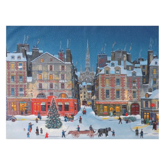 Nappe Vintage Christmas Village charrue à cheval (Devant (Horizontal))