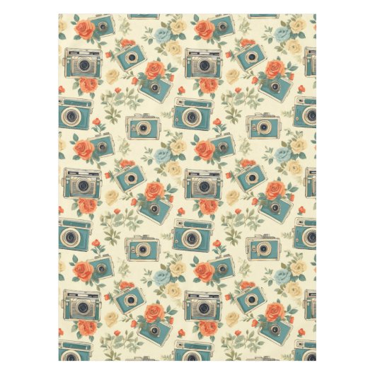 Nappe Vintage Floral & Motif de caméra (Devant)