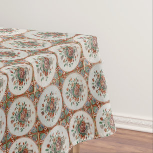 Nappe Vintage Floral Terracotta Carreaux Motif