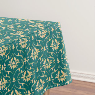 Nappe Vintage Gold Damask sur Royal Turquoise