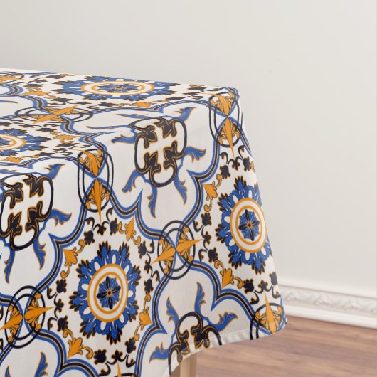 Nappe Vintage Portugais Azulejo Blue Yellow Motif (In Situ)