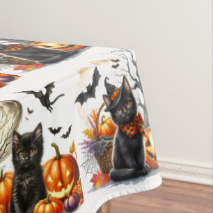 Nappe vintage rétro Halloween chat et citrouille