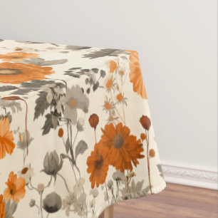 Nappe Vintage Rustique Burnt Orange Automne Fleurs Motif