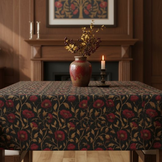 Nappe Vintage William Morris Red Gold Poppy Floral