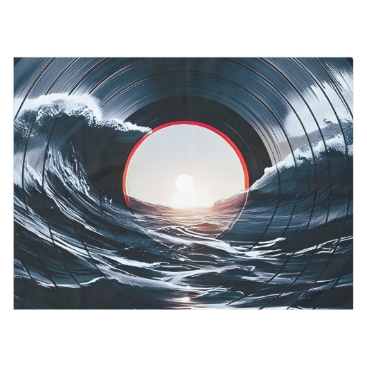 Nappe Vinyle Vintage Surf Wave Océan Musique Rétro (Devant (Horizontal))