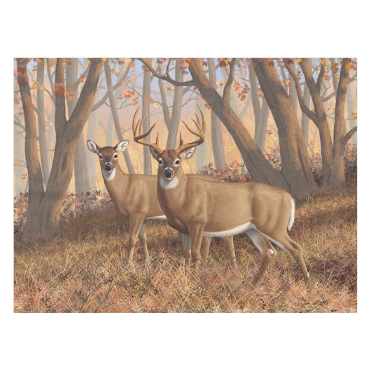 Nappe White Deer Buck & Doe Automne Maple Woods (Devant (Horizontal))
