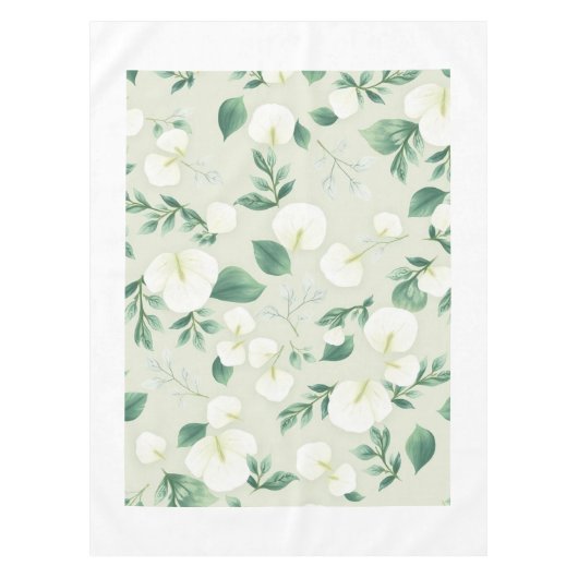 Nappe White Modern Eucalyptus Leaf Spring Tablecloth (Devant)