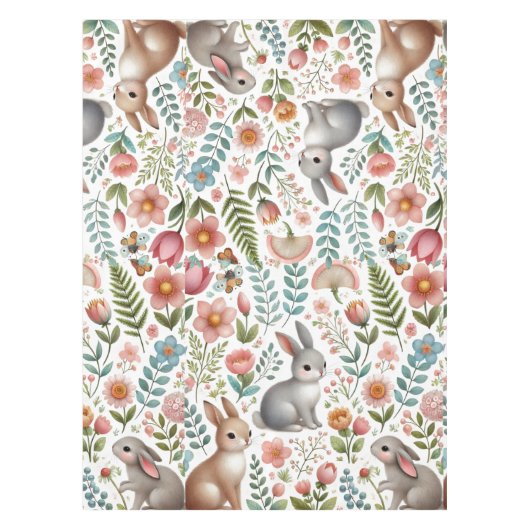Nappe Wildlife Rabbit Pink Floral Pattern Tablecloth (Devant)
