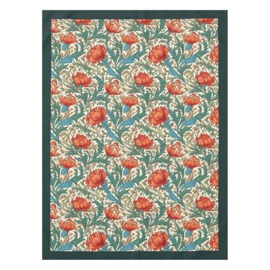 Nappe William Morris Pimpernel terre cuite vert pastel (Devant)