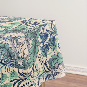 Nappe William Morris Vert Crème Turquoise Motif Floral