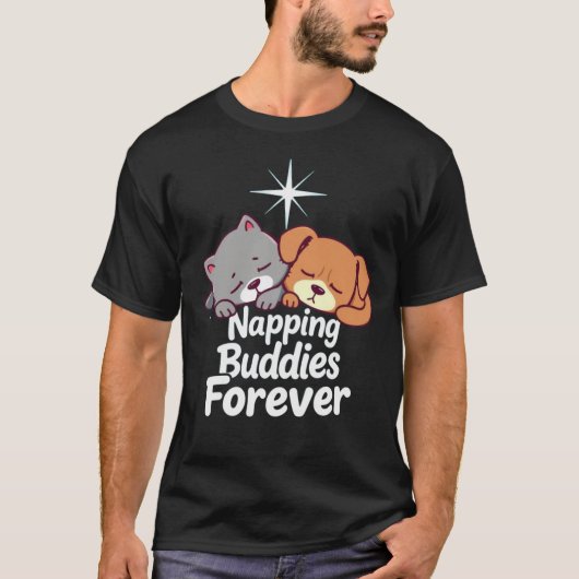 Napping Buddies Forever - kat/hond T-shirt ontwerp (Voorkant)