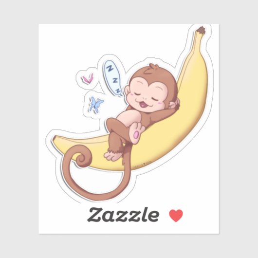 Napping Monkey op een grote banaan — Stickers! Sticker (Vel)