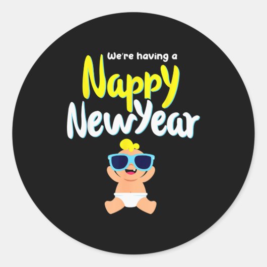 Nappy New Year Diaper Expecting Pregnant Funny Hap Ronde Sticker (Voorkant)