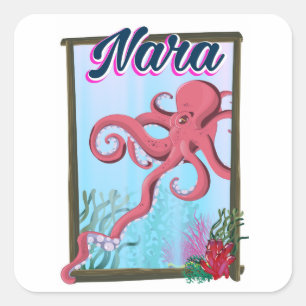 Nara Japan Inktvis reisposter Vierkante Sticker