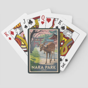 Nara Park Japan Herten Illustratie Reis Kunst Retr Pokerkaarten