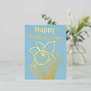 Narcis Bloemstuk Gelukkige Moederdag  Goud Folie Feestdagen Briefkaart