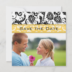 Narcis Geel & Zwart Damast Save the Date Kaart