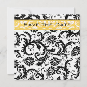 Narcis Geel & Zwarte Damast Save the Date Kaart