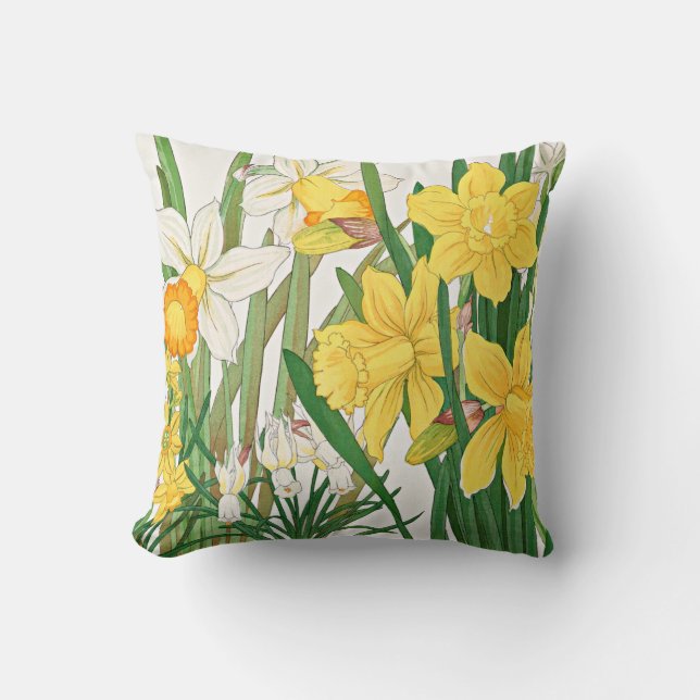 Narcis Houtsnede Schildering Kussen (Voorkant)