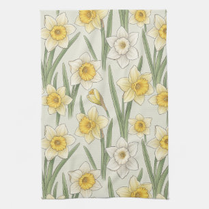 Narcis Lente Bloemen in Zacht Geel en Groen 3 Theedoek