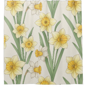 Narcis Lente Bloemen in Zacht Geel en Groen 4 Douchegordijn