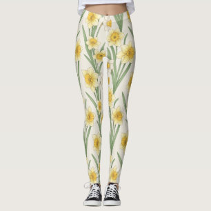 Narcis Lente Bloemen in Zacht Geel en Groen 4 Leggings