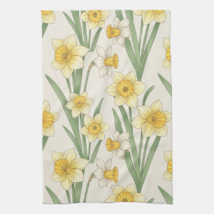 Narcis Lente Bloemen in Zacht Geel en Groen 4 Theedoek