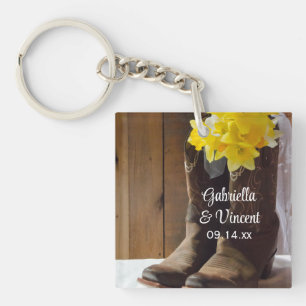 Narcissen en Cowboylaarzen Country Western Huwelij Sleutelhanger