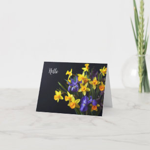 Narcissen en iris op een donkere achtergrond bedankkaart