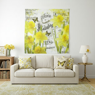 Narcissen en vlinders wandkleed