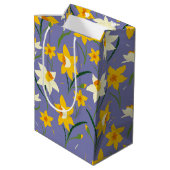 Narcissen op blauw Paarse Medium Cadeauzakje (Achterkant Gekanteld)