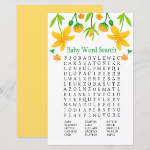 Narcissus Baby shower Word Search Game
